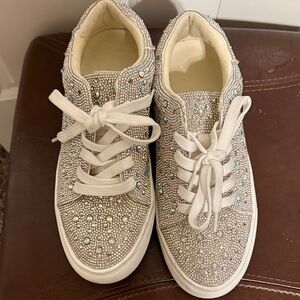 Sparkling Rhinestone Lace-Up Sneakers